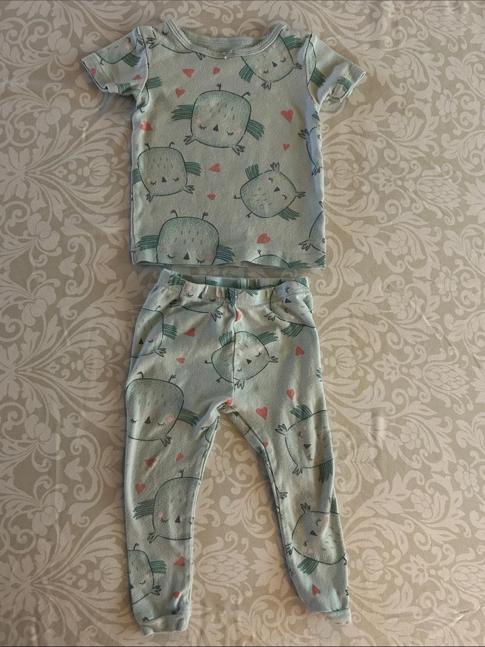 Carter's Light Blue Two-Piece Pajama Set with Heart & Character Print